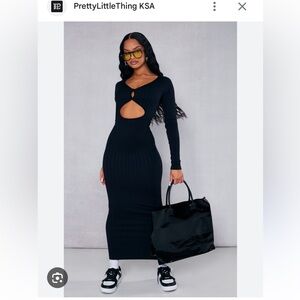 PLT Black Ribbed Midi Dress